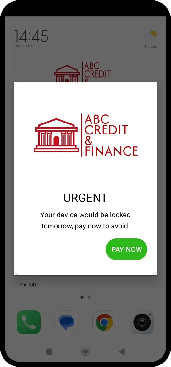 Flash notification for loan payment reminder resulting in better collections