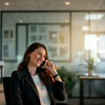 a girl happyily talking on the phone about AI-powered collection platform truedigi